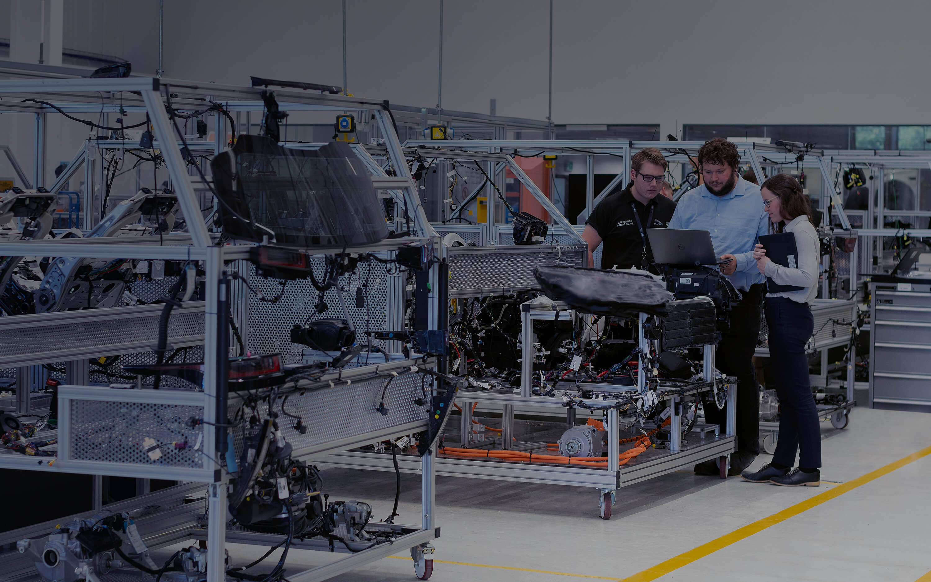 Working on a laptop in a workshop