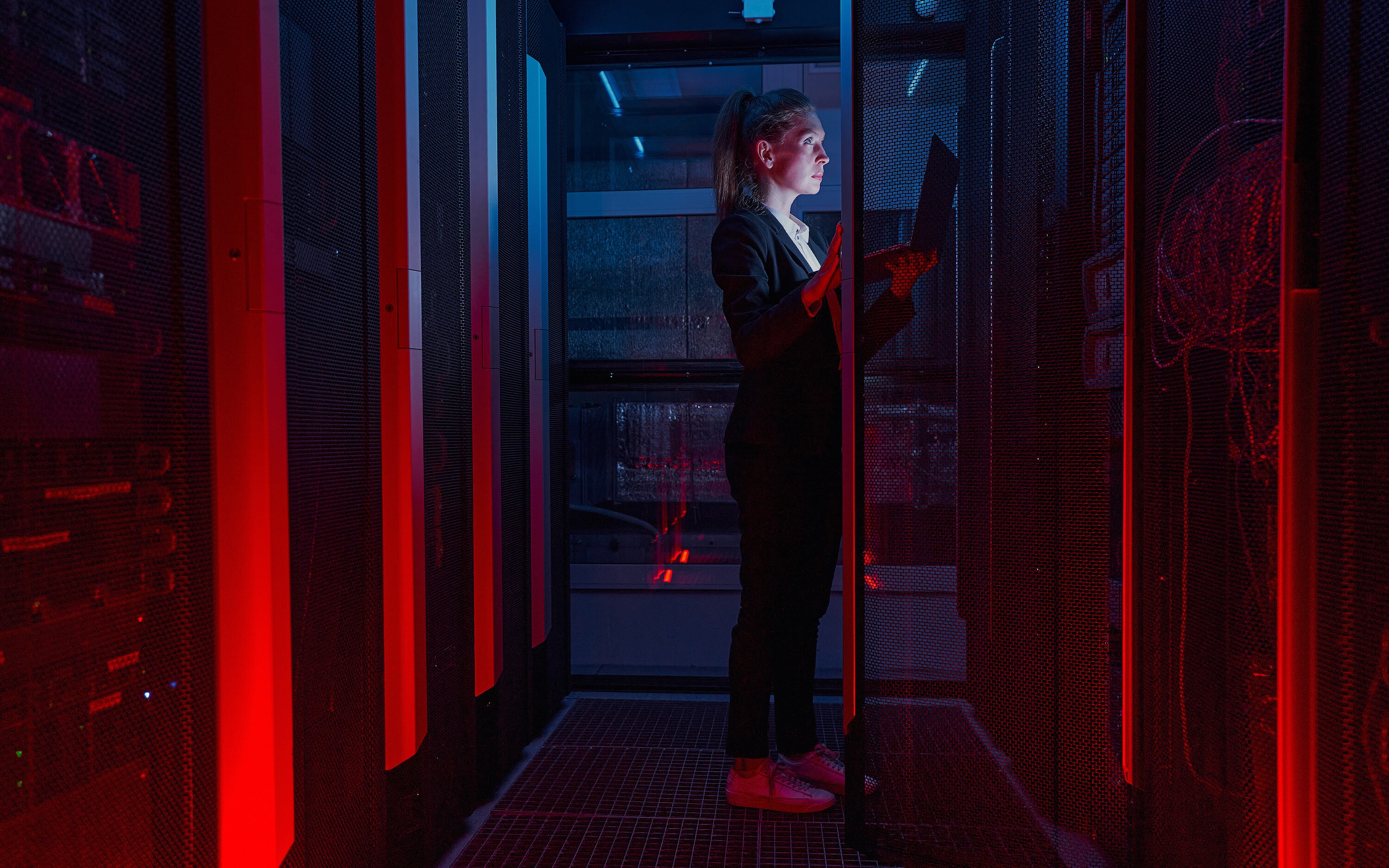 Opening up a server rack in a server room
