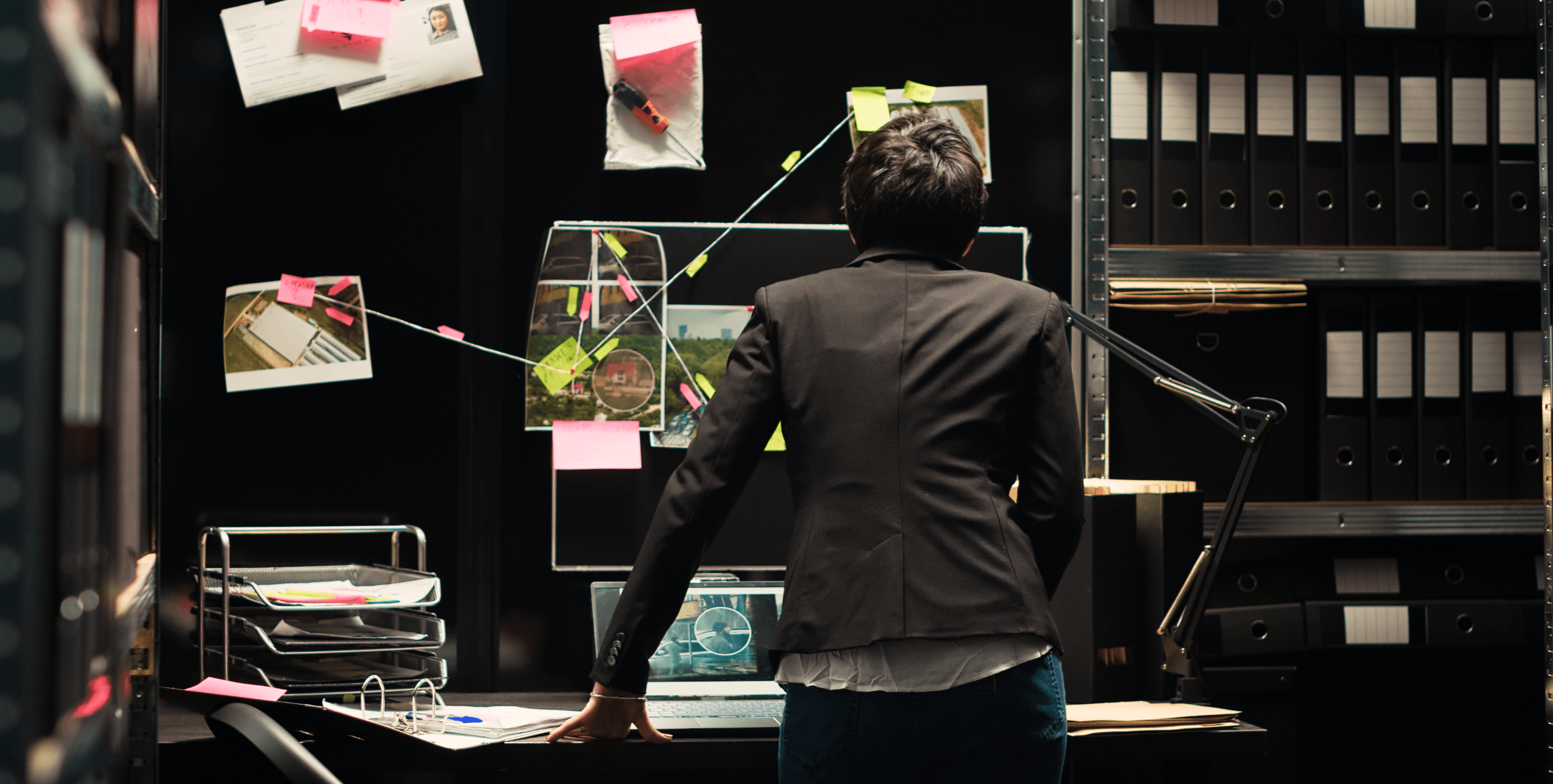 man piecing together clues